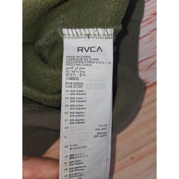 RVCA Olive Green Mens Hoodie Medium Cotton Blend Pullover With Kangaroo Pocket - Picture 6 of 8